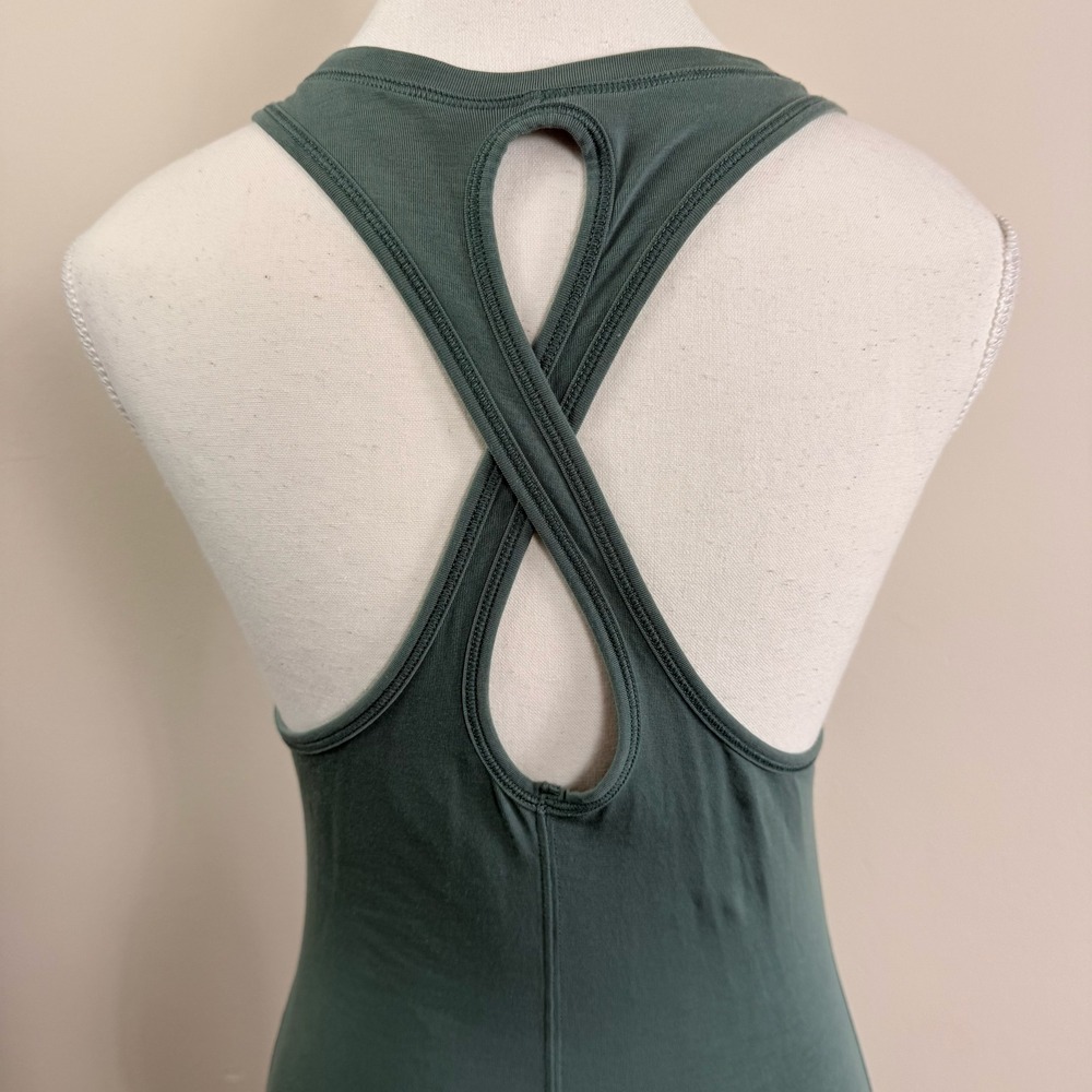 Lululemon Sleeveless Maxi Dress Crisscross Racerback Green Grey Side Slit Slim - Picture 5 of 10